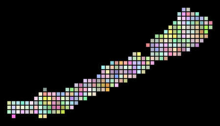 Pixel Balaton Lake. Vector geographic map in smoothed irregular colors on a black background. Vector concept of Balaton Lake done of regular square dots.のイラスト素材