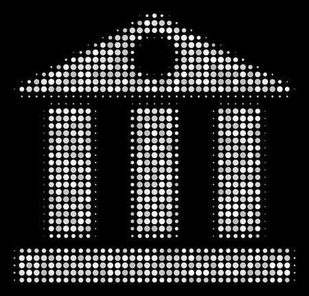 Bank building halftone vector icon. Illustration style is dot iconic bank building symbol on a black background. Halftone pattern is made of round blots.のイラスト素材