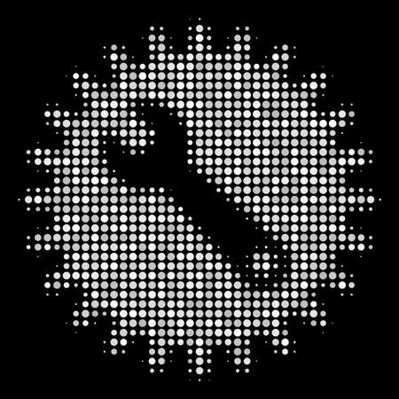 Service tools halftone vector icon. Illustration style is dot iconic service tools symbol on a black background. Halftone matrix is constructed of round blots.のイラスト素材