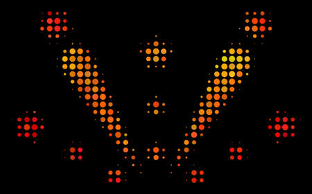 Dotted fireworks explosion icon. Bright pictogram in hot color tones on a black background. Vector...