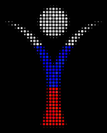 Halftone Abstract Man icon colored in Russia official flag colors on a dark background. Vector mosaic of abstract man icon composed from circle blots.のイラスト素材