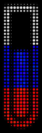 Halftone Test Tube icon colored in Russia state flag colors on a dark background. Vector pattern of test tube icon composed of circle dots. Designed for political and Russian patriotic collages.のイラスト素材