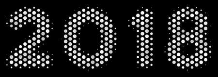 Dot white 2018 year text icon on a black background. Vector halftone concept of 2018 year text icon constructed from spheric elements.のイラスト素材