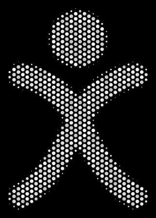 Pixelated white x generation boy icon on a black background. Vector halftone concept of x generation boy pictogram composed from round items.のイラスト素材