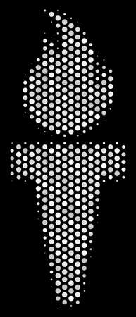 Pixelated white torch fire icon on a black background. Vector halftone concept of torch fire icon combined of round points.のイラスト素材