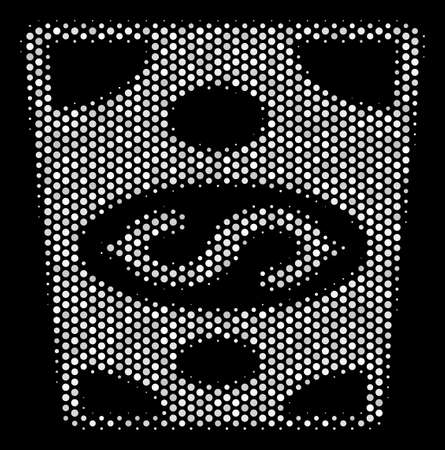 Pixel white dollar banknote icon on a black background. Vector halftone mosaic of dollar banknote symbol composed from circle points.のイラスト素材