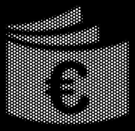Pixelated white Euro checkbook icon on a black background. Vector halftone pattern of Euro checkbook pictogram designed from sphere items.のイラスト素材