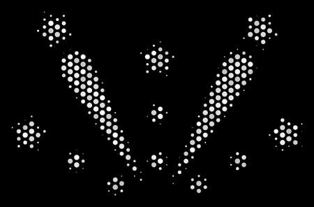 Dotted white fireworks explosion icon on a black background. Vector halftone concept of fireworks explosion symbol made with round dots.のイラスト素材