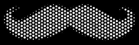 Pixelated white gentleman mustache icon on a black background. A Vector halftone collage of gentleman mustache icon composed with spheric elements.のイラスト素材