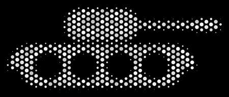 Dot white military tank icon on a black background. Vector halftone concept of military tank icon designed from circle pixels.のイラスト素材