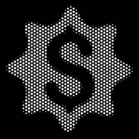 Dot white money award icon on a black background. Vector halftone concept of money award icon formed of round pixels.のイラスト素材