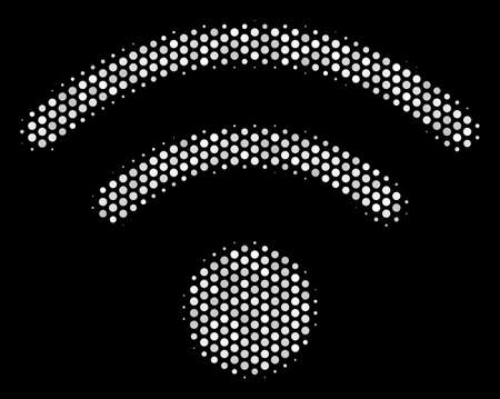 Dot white Wi-Fi icon on a black background. A Vector halftone collage of Wi-Fi icon designed of round items.のイラスト素材