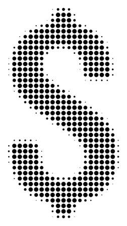 Dotted black dollar icon. Vector halftone pattern of dollar pictogram composed with circle dots.のイラスト素材