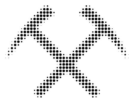 Dot black mining hammers icon. Vector halftone pattern of mining hammers icon combined with circle items.のイラスト素材