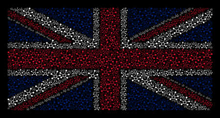 English Flag concept created of conection links design elements on a dark background. Vector conection links icons are organized into geometric UK flag illustration.のイラスト素材