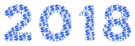 2018 year text mosaic of dollars and round points. Vector money symbols are organized into 2018 year text collage.のイラスト素材