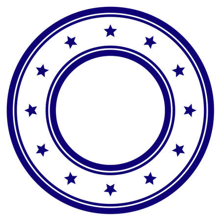 Double round starred frame template. Vector draft element for stamp seals in blue color.のイラスト素材