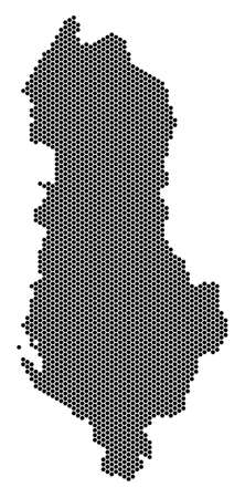 Honeycomb Albania map. Vector geographic scheme on a white background. Abstract Albania map concept is composed from honeycomb dots.のイラスト素材