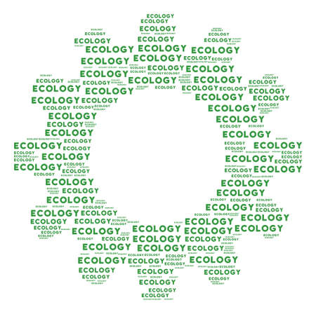 Vector ecology text icons are arranged into gearwheel illustration. Equipment design concept...