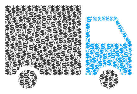 Shipment van collage of dollar symbols and sphere spots. Vector dollar currency signs are grouped into shipment van mosaic.のイラスト素材