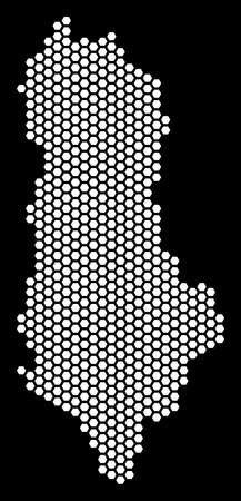 Honeycomb Albania map. Vector geographic scheme on a black background. Abstract Albania map composition is combined of honeycomb cells.のイラスト素材