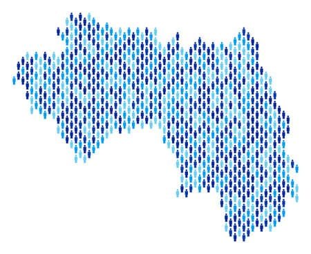 Population African Guinea map. Demography vector mosaic of African Guinea map created of people items. Abstract social plan of nation audience cartography. Demographic map in blue color tones.のイラスト素材
