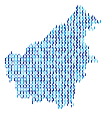 Population Borneo Island map. Demography vector composition of Borneo Island map done of person items. Abstract social scheme of nation audience cartography. Demographic map in blue color tones.