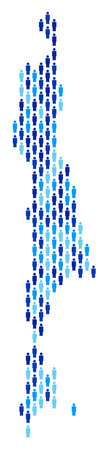 Population Sakhalin Island map. Demography vector pattern of Sakhalin Island map created of man items. Abstract social scheme of nation community cartography. Demographic map in blue color hues.のイラスト素材