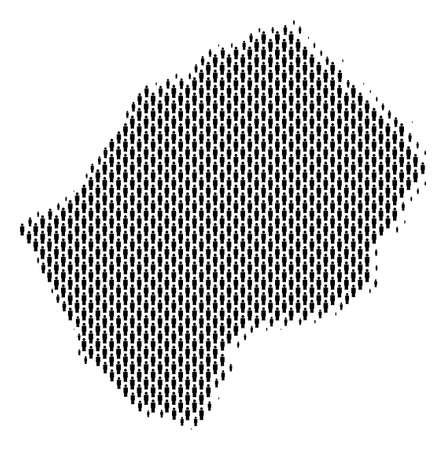 Demography Lesotho map people. Population vector cartography concept of Lesotho map composed of man items. Social representation of nation community. Demographic abstract halftone map.のイラスト素材