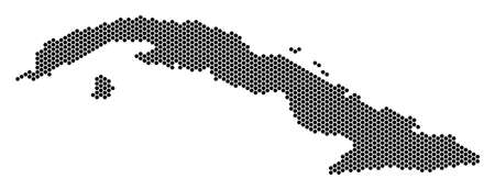 Hex Tile Cuba map vector geographic plan on a white background. Abstract Cuba map collage is formed of hexagonal pixels.のイラスト素材