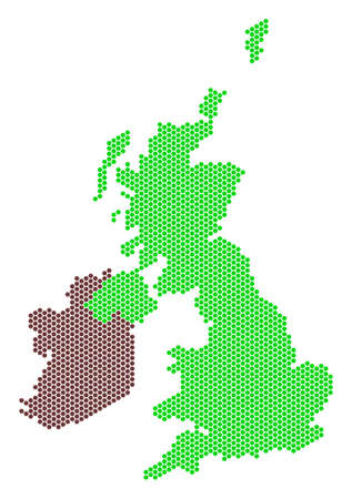 Hex Tile Great Britain and Ireland map. Vector territory plan on a white background. Abstract Great Britain and Ireland map composition is designed with hexagon items.のイラスト素材