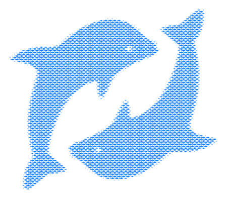 Fish dolphins halftone collage. Vector fish items are composed into dolphins composition. Eco design concept.のイラスト素材
