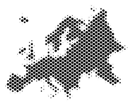 Abstract Europe map. Vector halftone geographical plan. Cartographic dotted abstraction. Schematic Europe map is created with regular round dot array.のイラスト素材