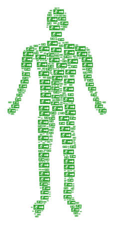Emergency exit man representation. Vector emergency exit icons are grouped into man collage.のイラスト素材