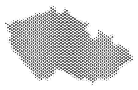 Schematic Czech map. Vector halftone geographical scheme. Silver dot cartographic concept. Abstract Czech map is created from regular circle item mosaic.のイラスト素材
