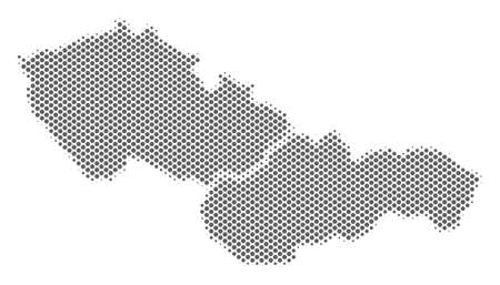 Schematic Czechoslovakia map. Vector halftone territorial scheme. Gray dotted cartographic concept. Abstract Czechoslovakia map is created with regular spheric point array.のイラスト素材