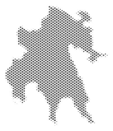 Schematic Peloponnese Peninsula map. Vector halftone territory scheme. Gray dot cartographic concept. Abstract Peloponnese Peninsula map is formed of regular round element matrix.のイラスト素材