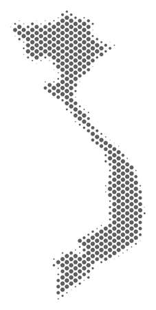 Schematic Vietnam map. Vector halftone territorial abstraction. Gray dotted cartographic concept. Abstract Vietnam map is constructed of regular circle element matrix.のイラスト素材
