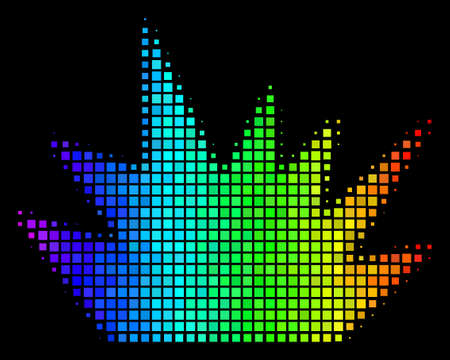 Dotted bright halftone boom explosion icon drawn with spectrum color tints with horizontal gradient on a black background.のイラスト素材