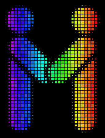 Dotted bright halftone persons handshake icon drawn with spectrum color shades with horizontal gradient on a black background.のイラスト素材