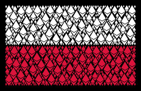 Poland National Flag concept created with ethereum crystal design elements. Flat vector ethereum crystal icons are organized into conceptual Polish flag abstraction on a black background.のイラスト素材