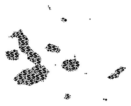 Galapagos Islands map composition of dollars and round dots in different sizes. Abstract vector economics and GDP Galapagos Islands map.のイラスト素材