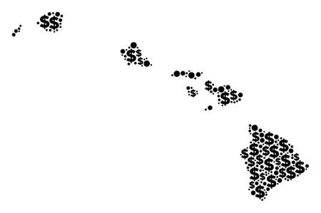 Havaii Islands map collage of dollar signs and spheric points in different sizes. Abstract vector banking and GDP Havaii Islands map.のイラスト素材