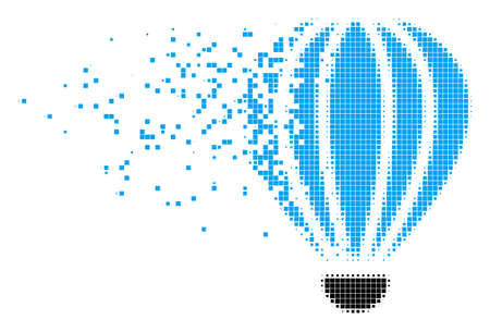Dispersed aerostat dot vector icon with disintegration effect. Rectangle pixels are arranged into damaging aerostat shape. Pixel dissolving effect shows speed and movement of cyberspace abstractions.のイラスト素材