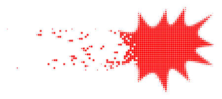 Dissolved boom bang dot vector icon with disintegration effect. Rectangle cells are arranged into dissipated boom bang shape. Pixel burst effect shows speed and movement of cyberspace items.のイラスト素材