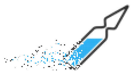 Dissolved ampoule dotted vector icon with disintegration effect. Rectangular pieces are arranged into dispersed ampoule form.のイラスト素材
