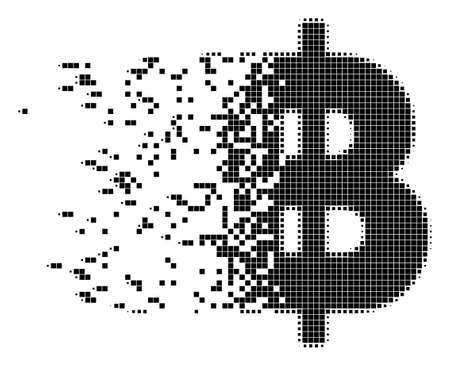 Dispersed baht dotted vector icon with disintegration effect. Square pieces are organized into dissipated baht shape. Pixel dust effect shows speed and movement of cyberspace matter.のイラスト素材