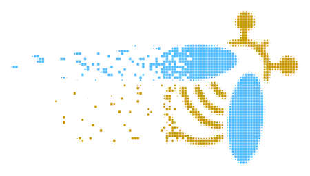 Dissolved bee dotted vector icon with disintegration effect. Square particles are grouped into dissolving bee figure.のイラスト素材