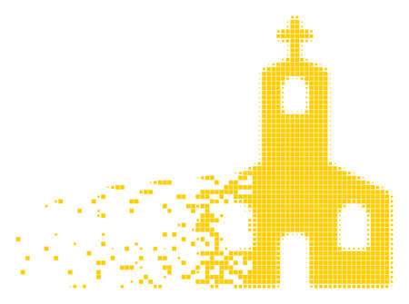 Dissolved Christian church dotted vector icon with disintegration effect. Rectangle pieces are grouped into disappearing Christian church form.のイラスト素材