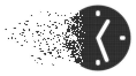 Dissolved clock dot vector icon with disintegration effect. Rectangular points are combined into dispersed clock shape. Pixel dissipation effect demonstrates speed and movement of cyberspace objects.のイラスト素材